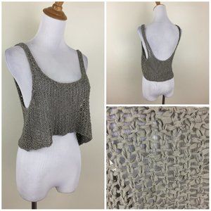 Green Textured Knit Low Back Strappy Wide Cut Body Cropped Top